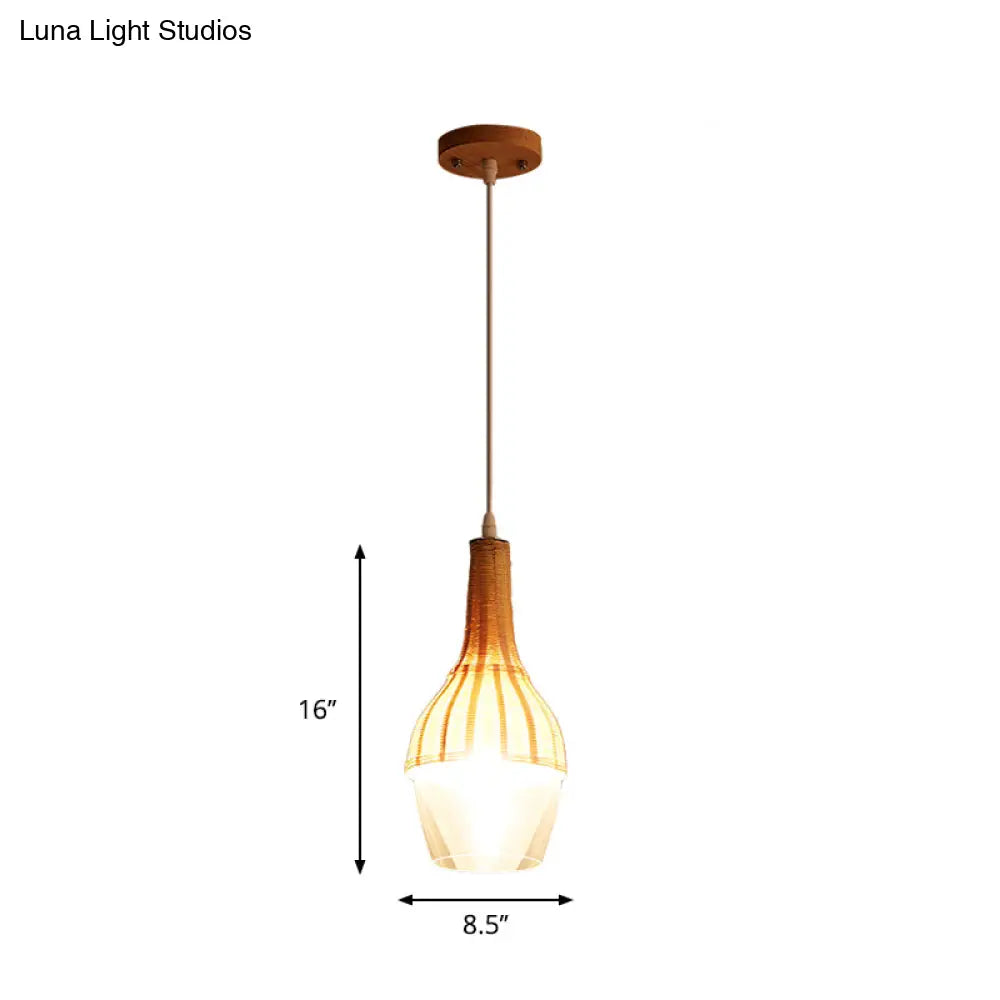 Modern Bamboo Pendant Light Fixture - Wood Design For Dining Room