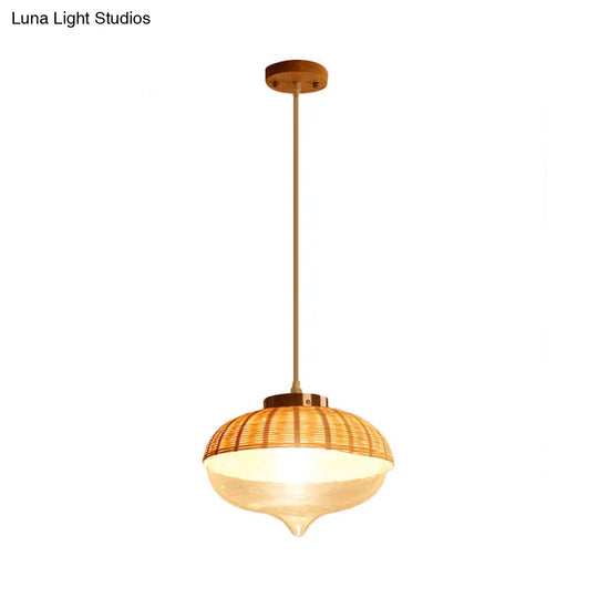 Modern Bamboo Dome Pendant Light Fixture For Dining Room - Eco-Friendly Wood Hanging Lamp