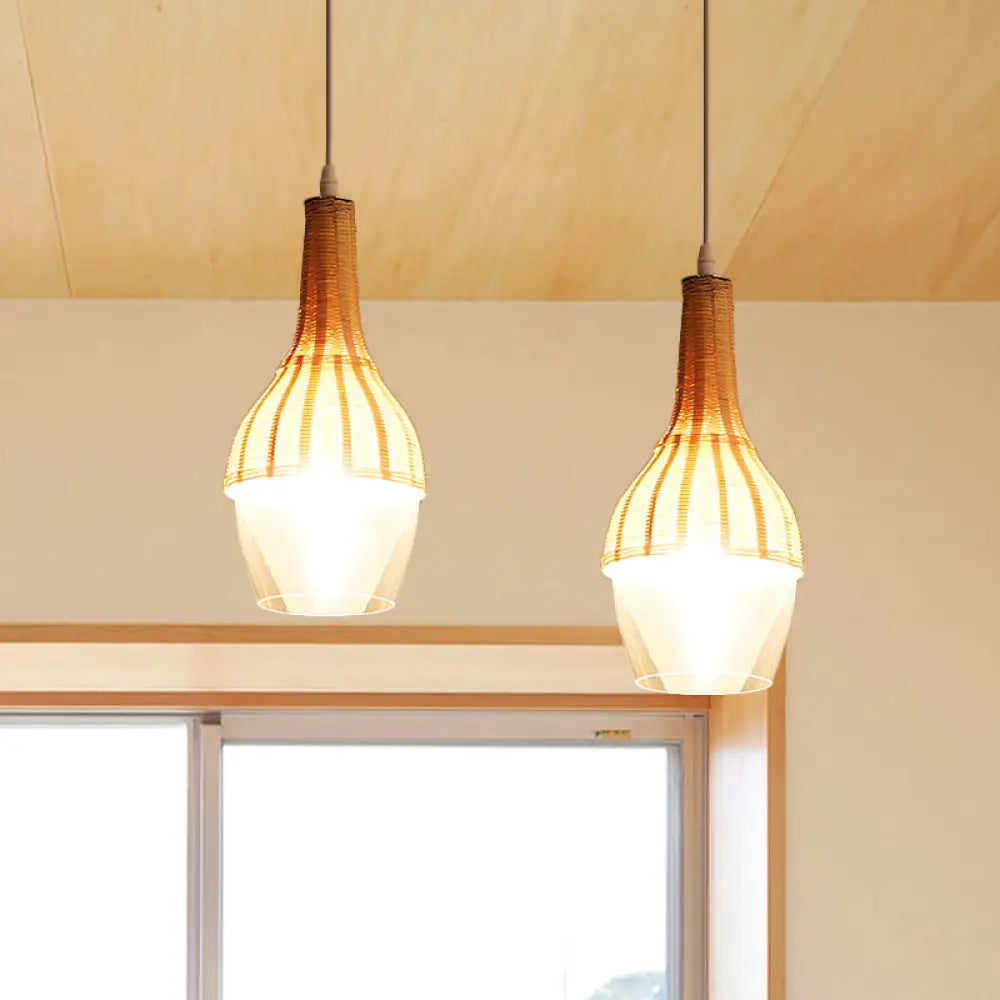 Modern Bamboo Pendant Light Fixture - Wood Design For Dining Room / A