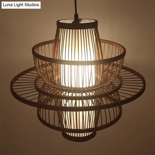 Modern Bamboo Pendant Light In Coffee - Single Hanging Ceiling For Restaurants