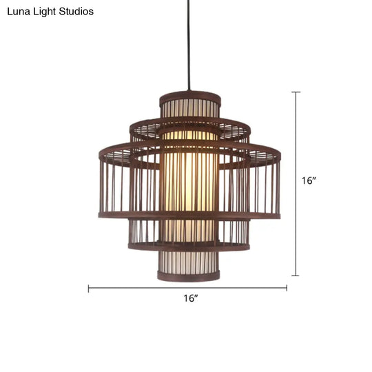 Modern Bamboo Pendant Light In Coffee - Single Hanging Ceiling For Restaurants