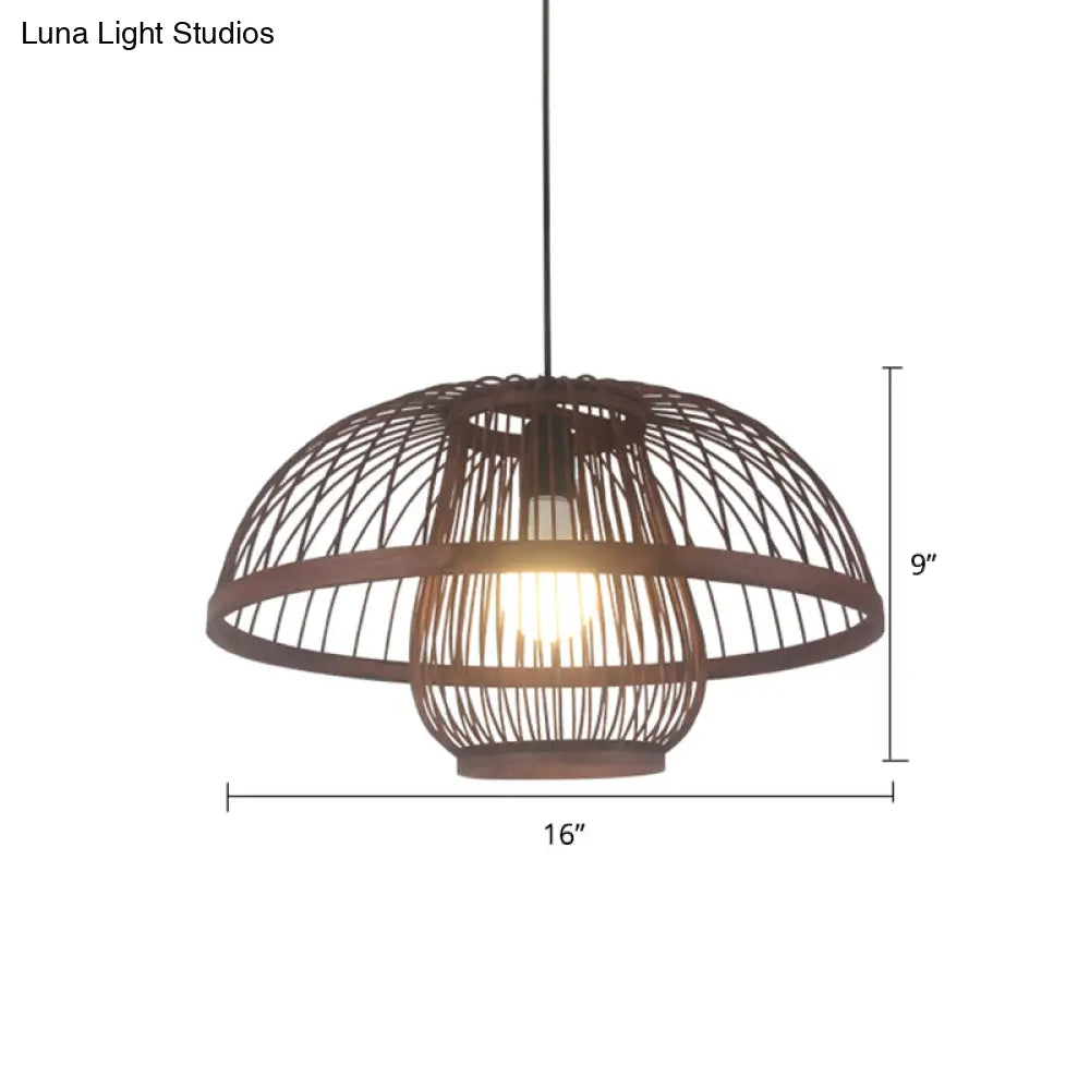 Modern Bamboo Pendant Light In Coffee - Single Hanging Ceiling For Restaurants