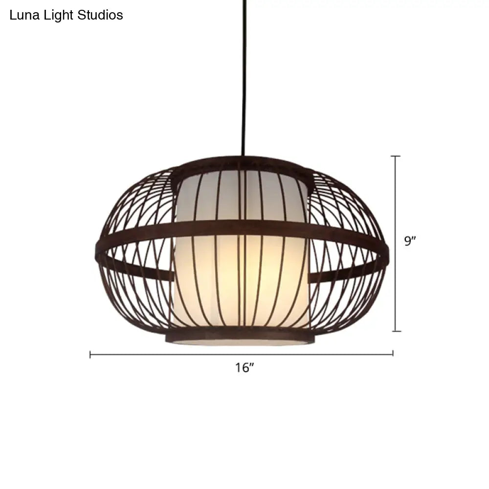 Modern Bamboo Pendant Light In Coffee - Single Hanging Ceiling For Restaurants