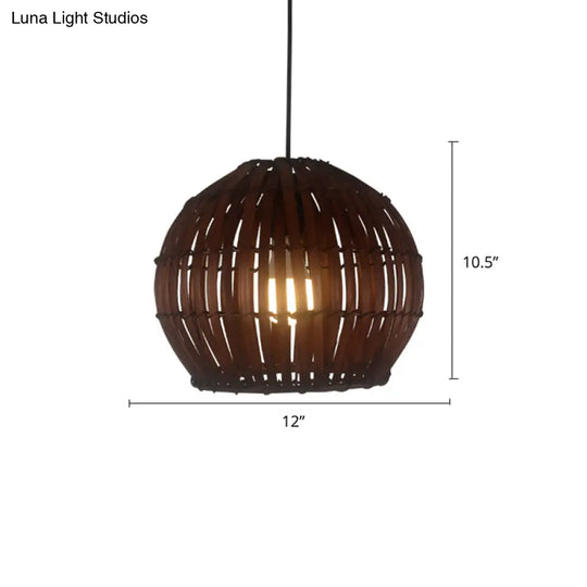 Modern Bamboo Pendant Light In Coffee - Single Hanging Ceiling For Restaurants