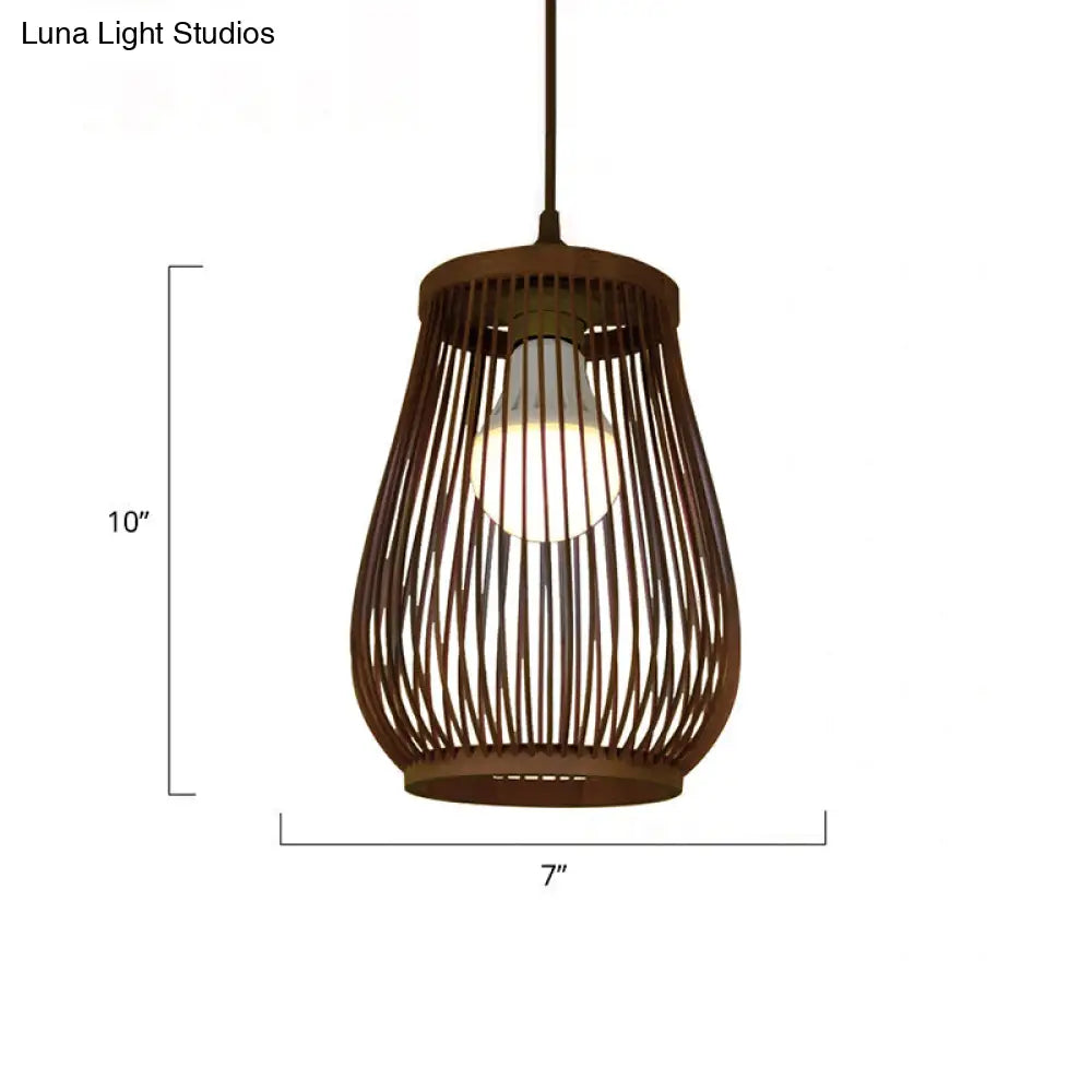 Modern Bamboo Pendant Light In Coffee - Single Hanging Ceiling For Restaurants