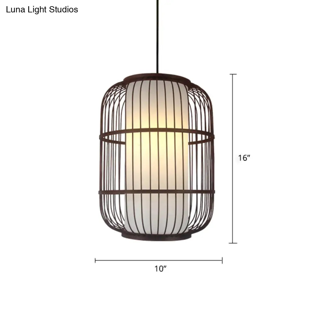 Modern Bamboo Pendant Light In Coffee - Single Hanging Ceiling For Restaurants