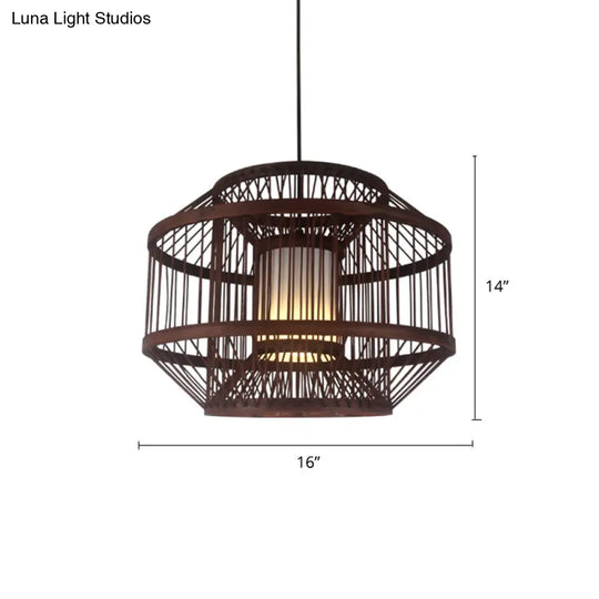 Modern Bamboo Pendant Light In Coffee - Single Hanging Ceiling For Restaurants