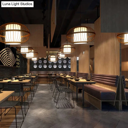 Modern Bamboo Pendant Light In Coffee - Single Hanging Ceiling For Restaurants