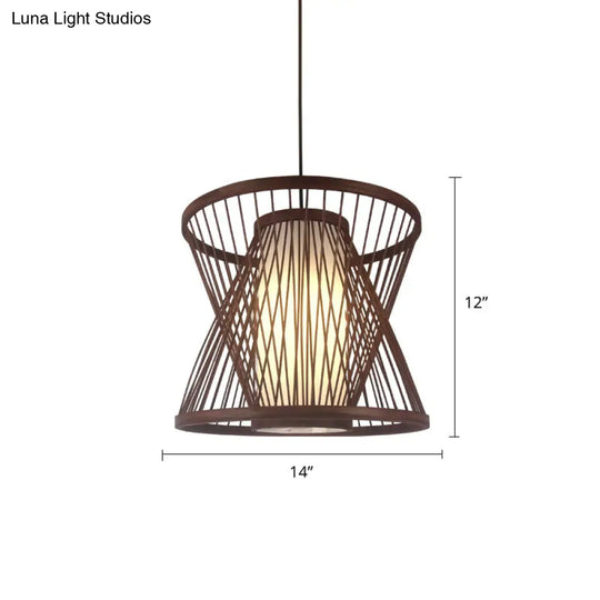 Modern Bamboo Pendant Light In Coffee - Single Hanging Ceiling For Restaurants