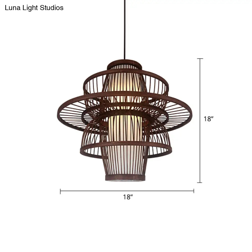 Modern Bamboo Pendant Light In Coffee - Single Hanging Ceiling For Restaurants