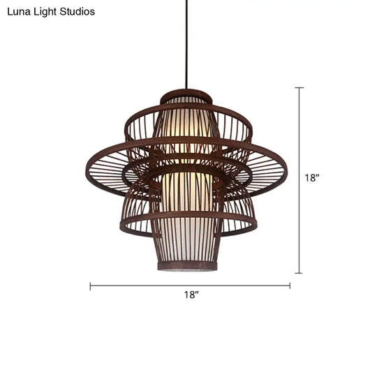 Modern Bamboo Pendant Light In Coffee - Single Hanging Ceiling For Restaurants