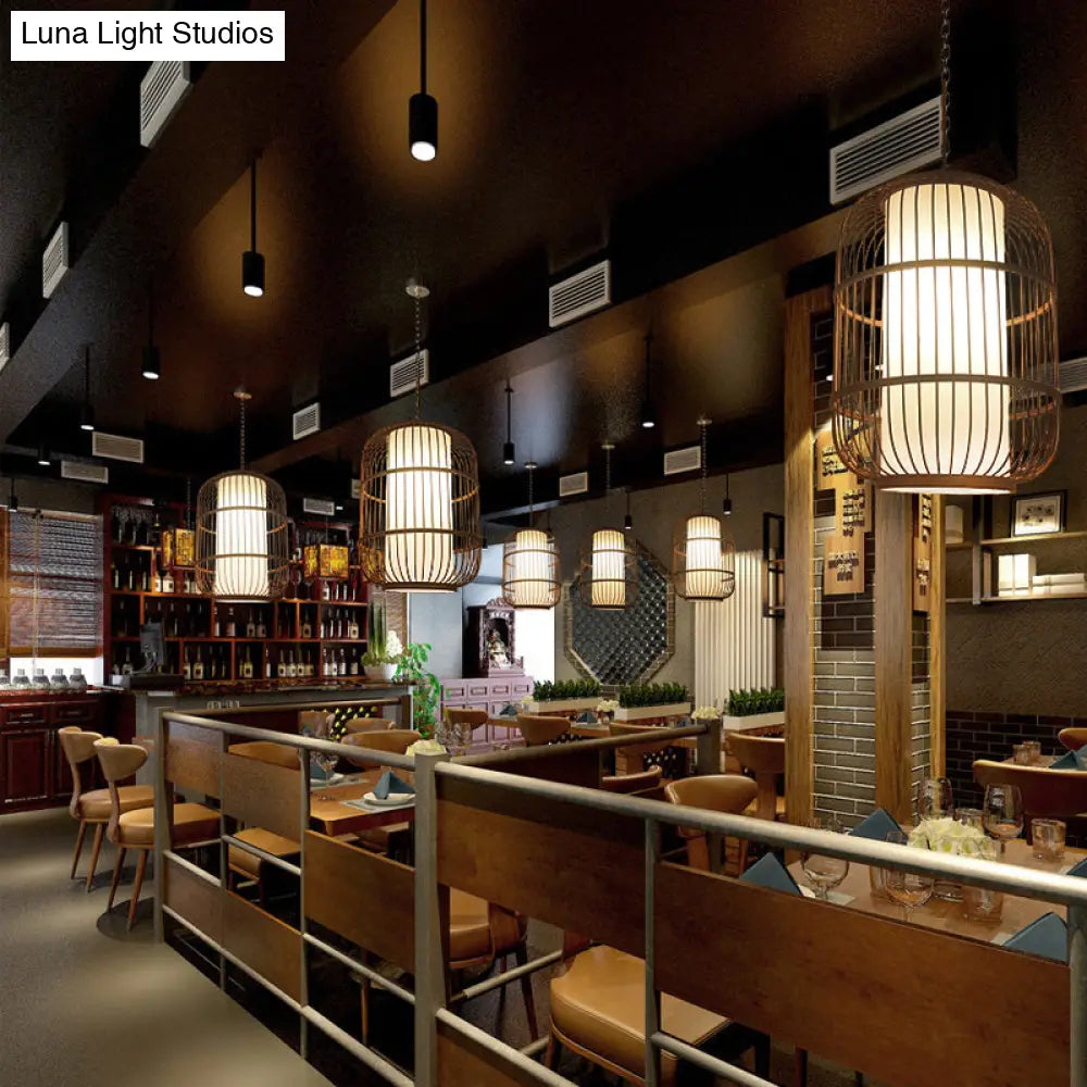 Modern Bamboo Pendant Light In Coffee - Single Hanging Ceiling For Restaurants