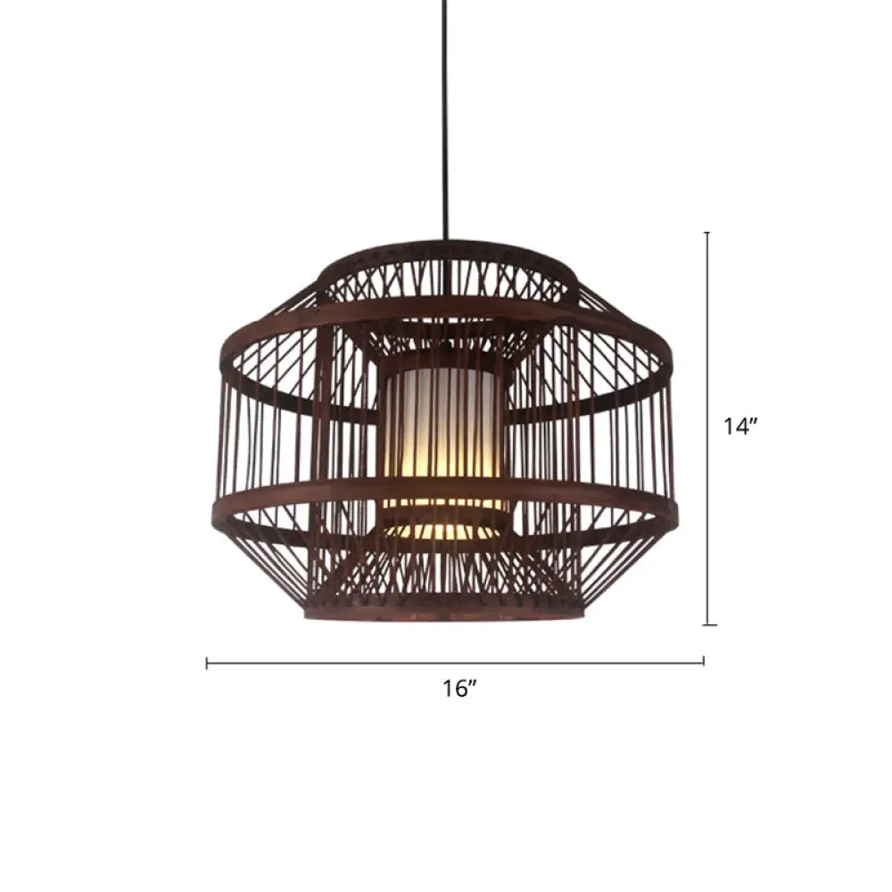 Modern Bamboo Pendant Light In Coffee - Single Hanging Ceiling For Restaurants / A