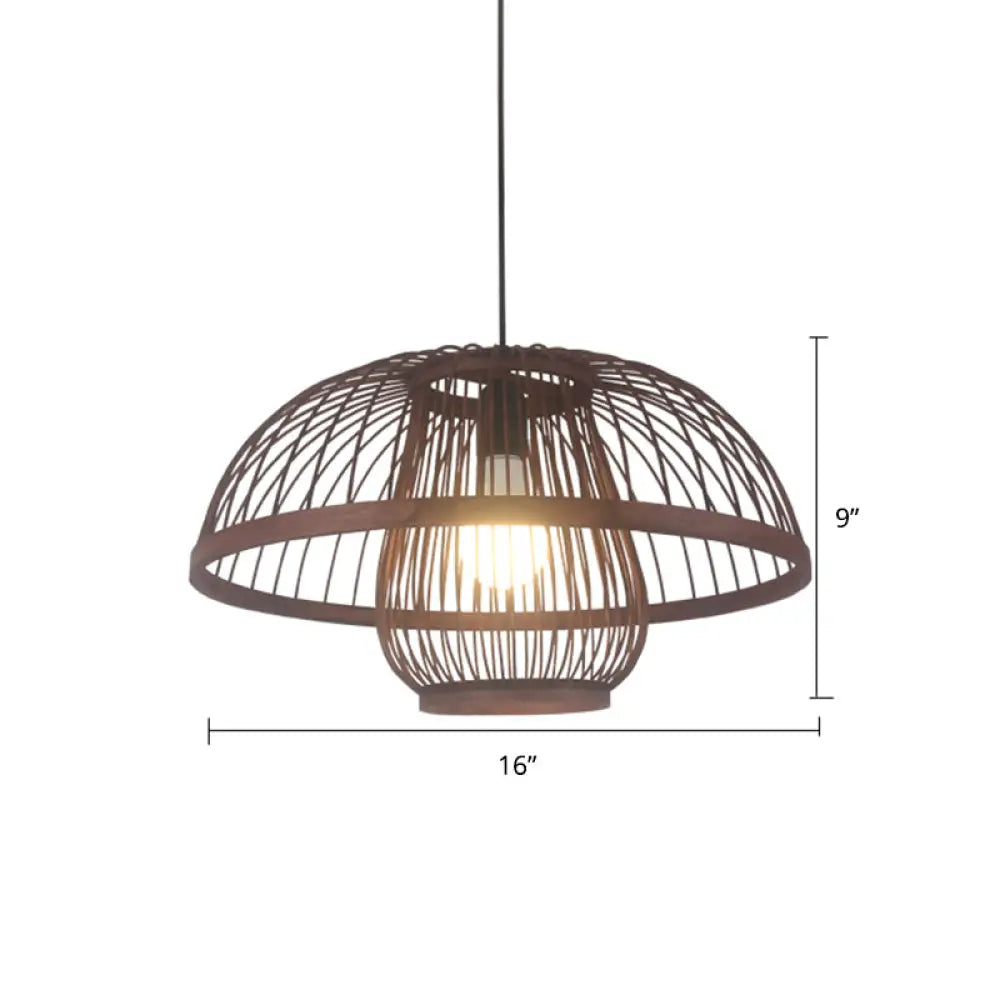 Modern Bamboo Pendant Light In Coffee - Single Hanging Ceiling For Restaurants / I