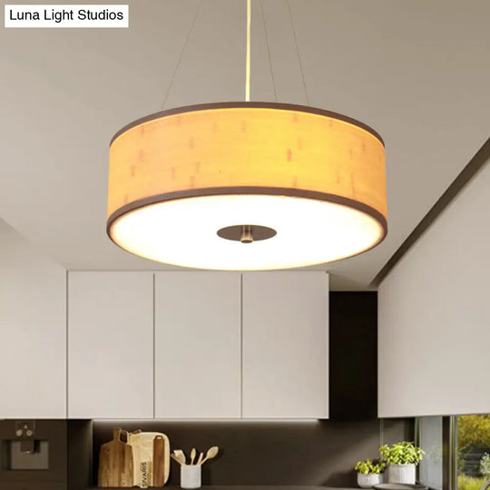 Modern Bamboo Pendant Light With Hand-Worked Drum Shade - Wood Ceiling Lamp (5-Light)