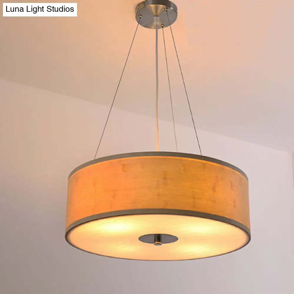 Modern Bamboo Pendant Light With Hand-Worked Drum Shade - Wood Ceiling Lamp (5-Light)