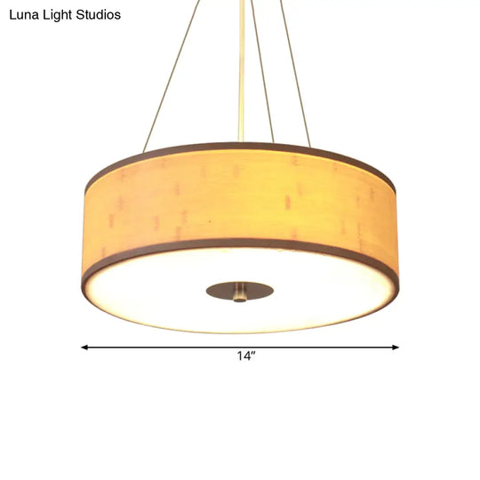 Modern Bamboo Pendant Light With Drum Shade - Handcrafted Wood Ceiling Lamp