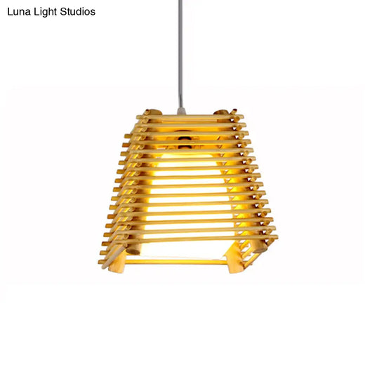 Modern Bamboo Pendant Light With Natural Wood Finish And White Glass Shade