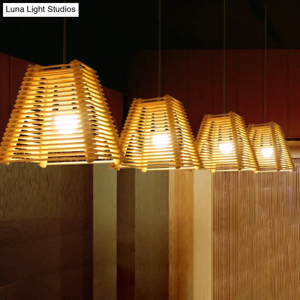 Modern Bamboo Pendant Light With Natural Wood Finish And White Glass Shade