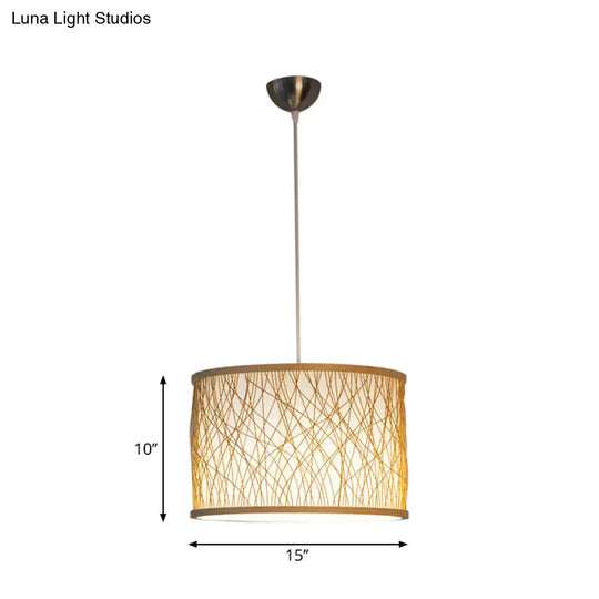 Modern Bamboo Pendant Lighting With Cylindrical Design - Wood Fixture 1 Bulb Hanging Light