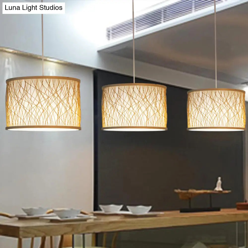 Modern Bamboo Pendant Light With Cylindrical Design And Wood Fixture