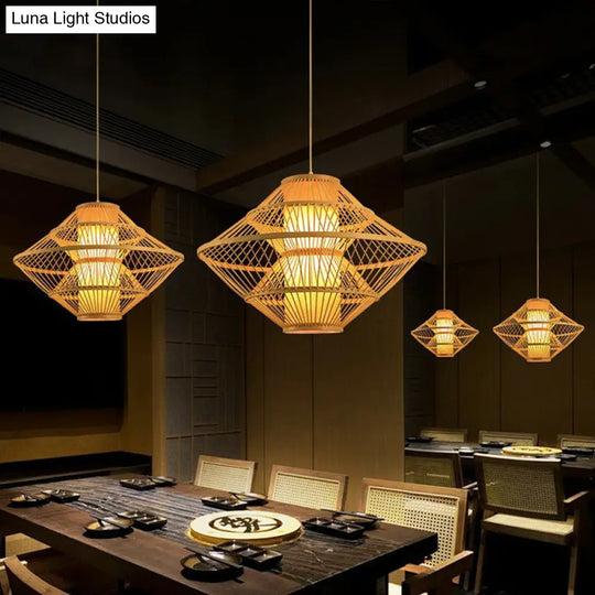 Modern Bamboo Rhombus Pendant Light For Restaurant Ceiling