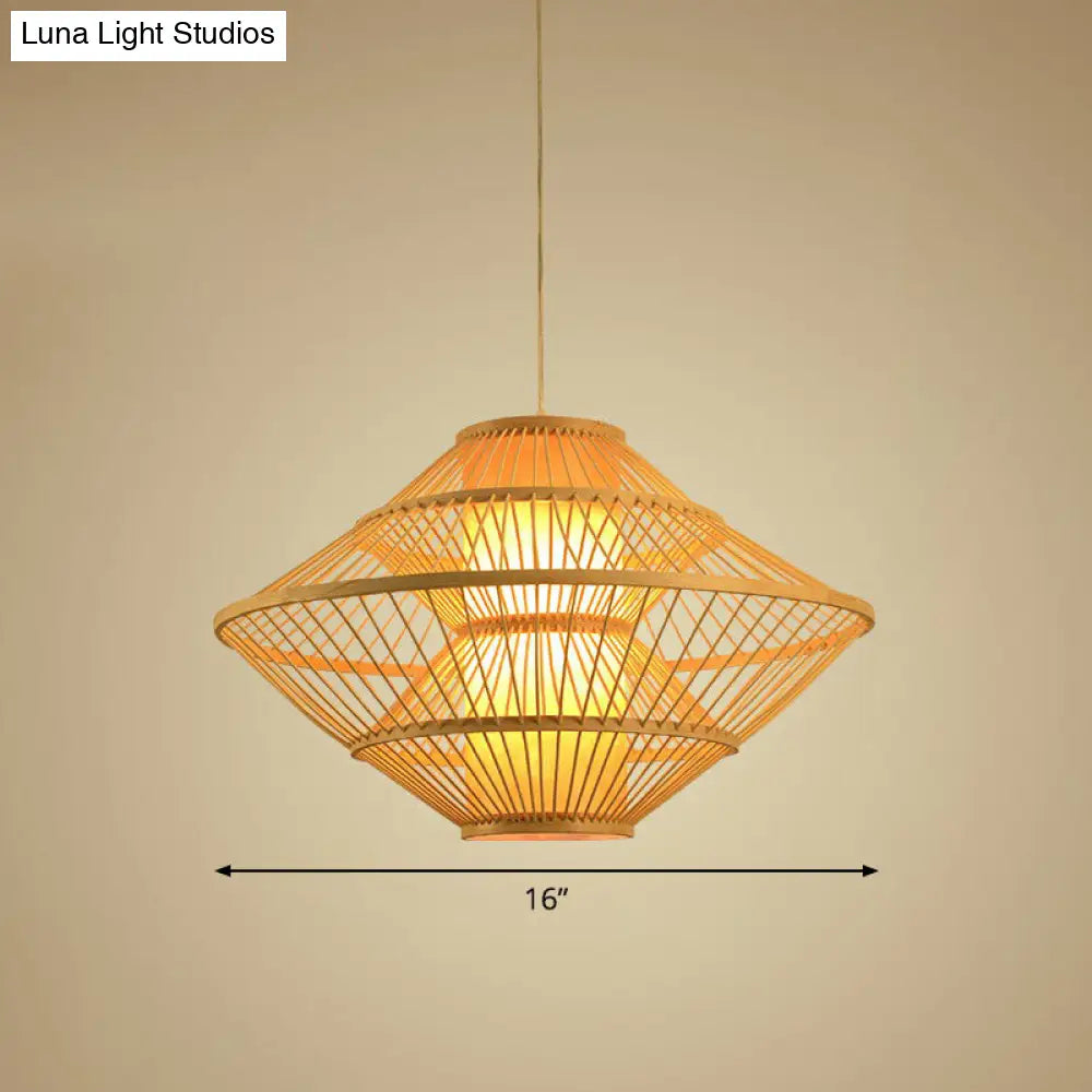 Modern Bamboo Rhombus Pendant Light Fixture For Restaurants Single Wood Ceiling Hang / 16