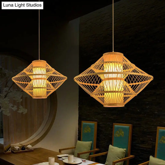 Modern Bamboo Rhombus Pendant Light For Restaurant Ceiling