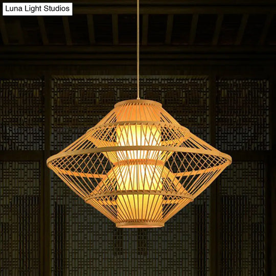 Modern Bamboo Rhombus Pendant Light Fixture For Restaurants Single Wood Ceiling Hang