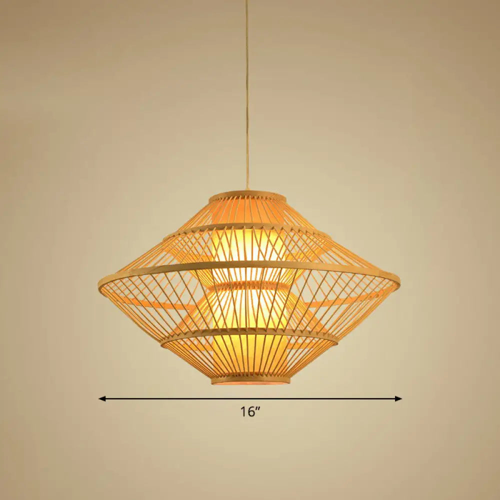 Modern Bamboo Rhombus Pendant Light For Restaurant Ceiling Wood / 16’