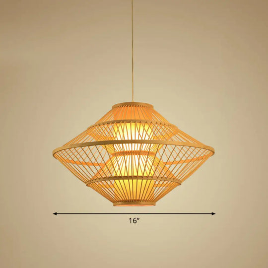 Modern Bamboo Rhombus Pendant Light For Restaurant Ceiling Wood / 16’