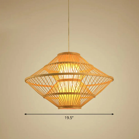 Modern Bamboo Rhombus Pendant Light For Restaurant Ceiling Wood / 19.5’