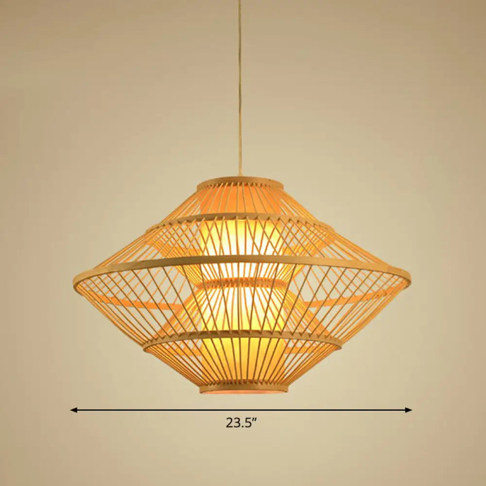 Modern Bamboo Rhombus Pendant Light For Restaurant Ceiling Wood / 23.5’