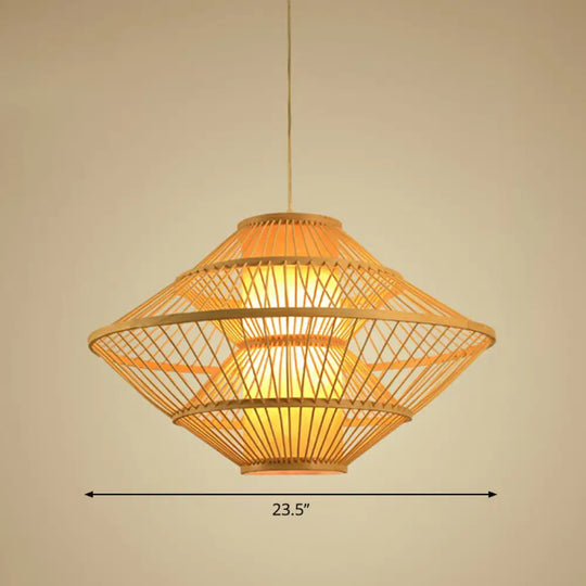 Modern Bamboo Rhombus Pendant Light For Restaurant Ceiling Wood / 23.5’