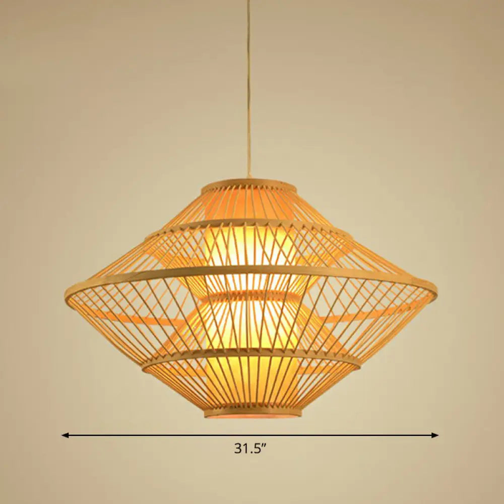 Modern Bamboo Rhombus Pendant Light For Restaurant Ceiling Wood / 31.5’