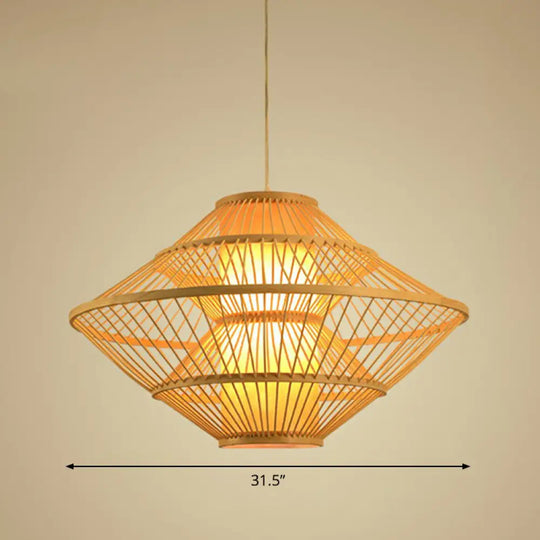 Modern Bamboo Rhombus Pendant Light For Restaurant Ceiling Wood / 31.5’