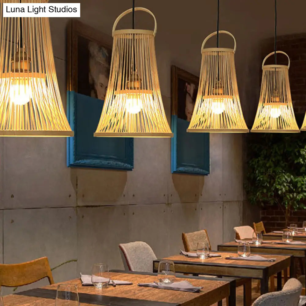 Modern Bamboo Wide Flare Pendant Light - Wood Fixture