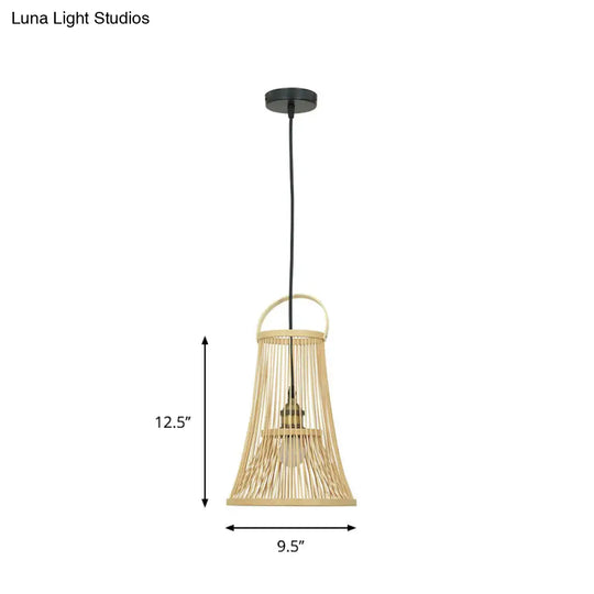 Modern Bamboo Wide Flare Pendant Light - Wood Fixture