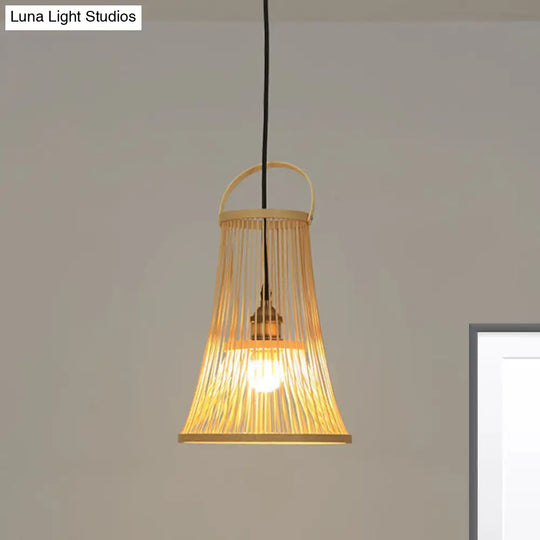 Modern Bamboo Wide Flare Pendant Light - Wood Fixture