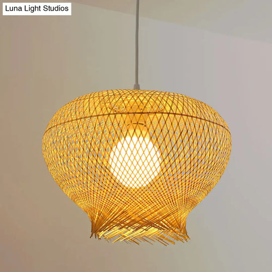 Modern Bamboo Woven Ceiling Pendant Light With 1 Bulb For Living Room