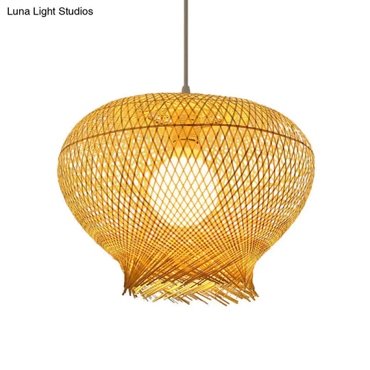 Modern Bamboo Woven Ceiling Pendant Light With 1 Bulb For Living Room