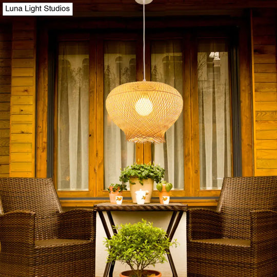 Modern Bamboo Woven Ceiling Pendant Light With 1 Bulb For Living Room