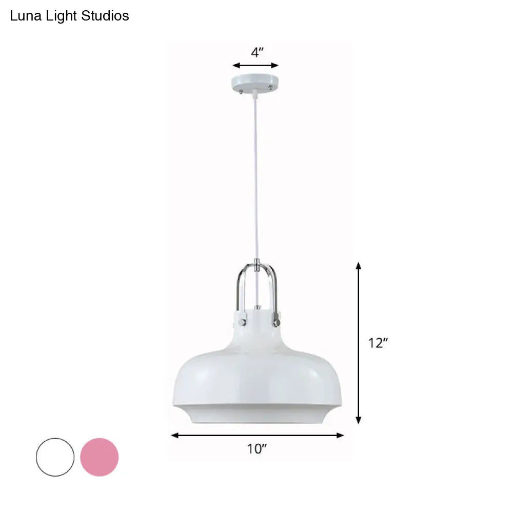 Modern Barn Metal Hanging Ceiling Light - 10/14 Wide Pendant Lighting Fixture In White/Pink