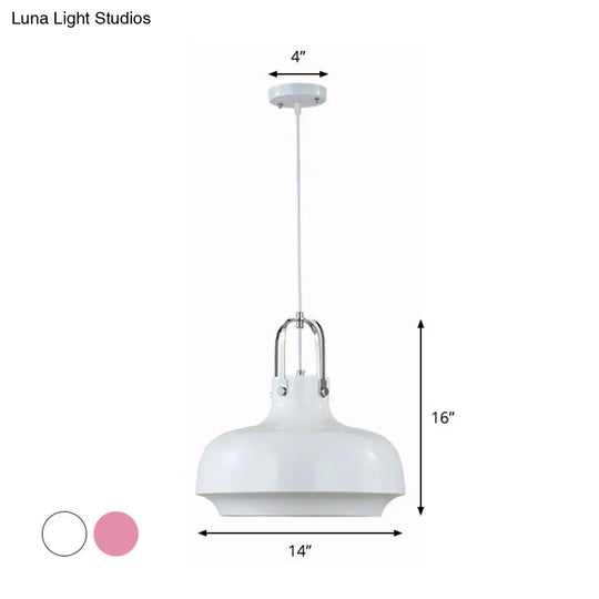 Modern Barn Metal Hanging Ceiling Light - 10/14 Wide Pendant Lighting Fixture In White/Pink