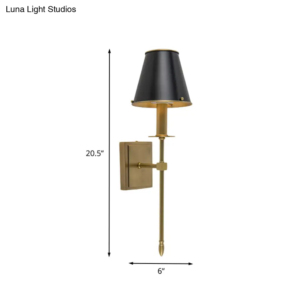 Modern Barrel Wall Sconce In Black And Brass - Metal With Pencil Arm