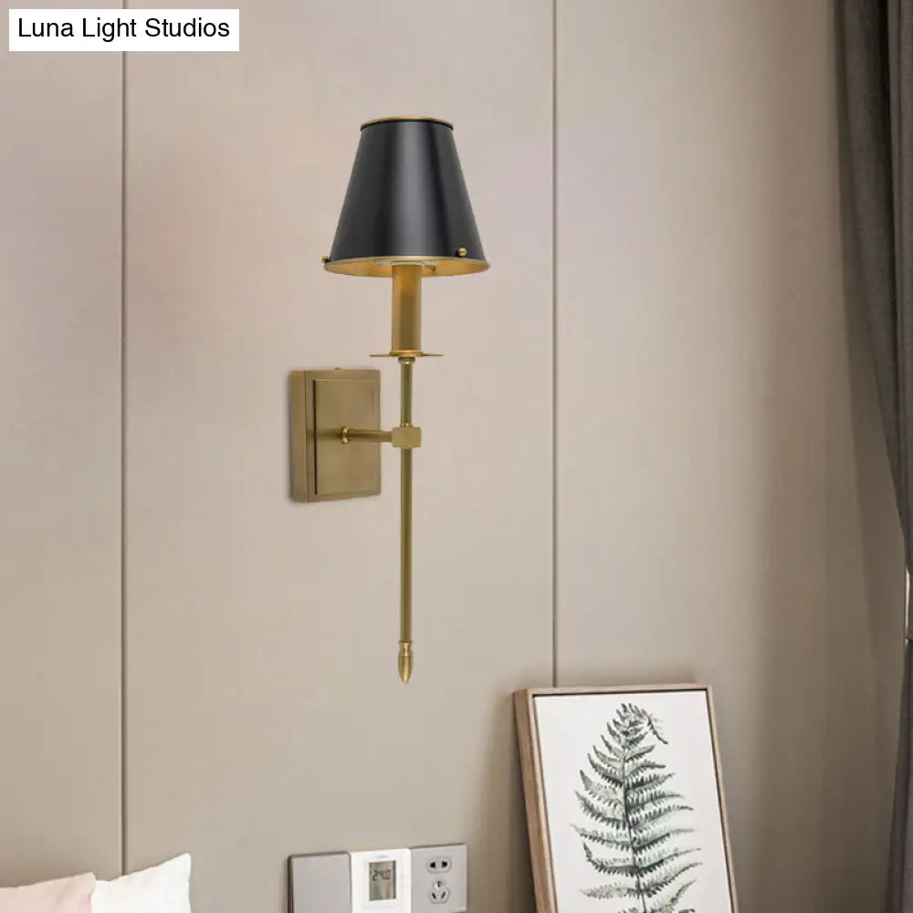 Modern Barrel Wall Sconce In Black And Brass - Metal With Pencil Arm