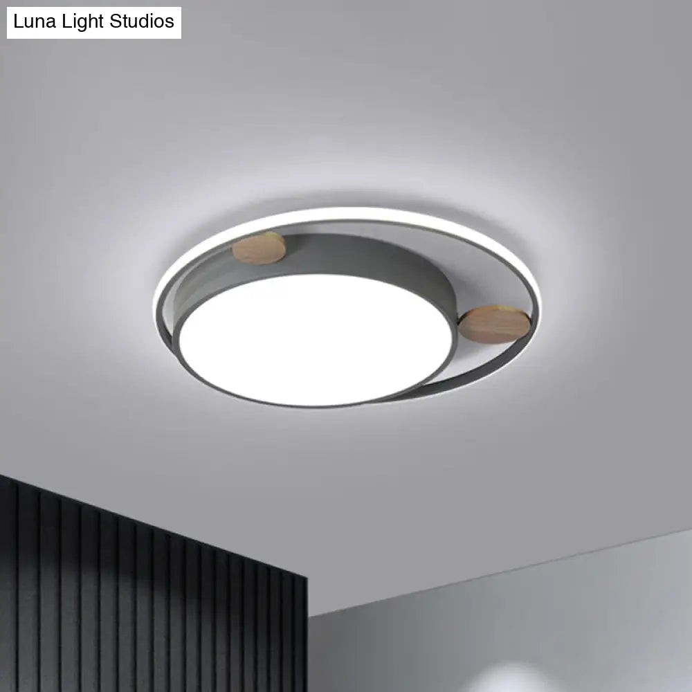 Modern Bear Head Led Flushmount Ceiling Light With Wood Accent - 18/21.5 Wide Cartoon Acrylic In
