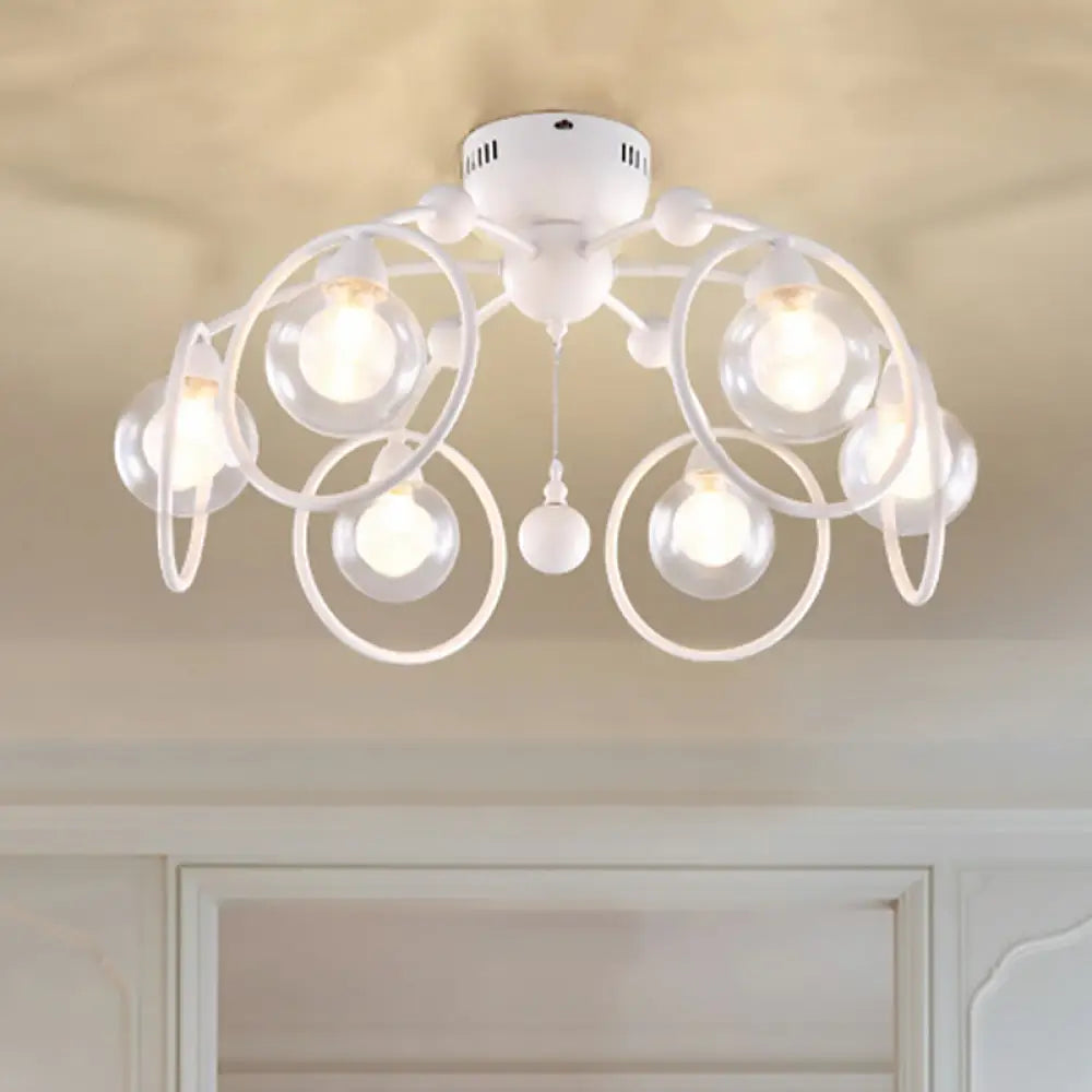 Modern Bedroom Ceiling Light Fixture - 6 - Light Semi Flush Mount With Globe Glass Shade And White