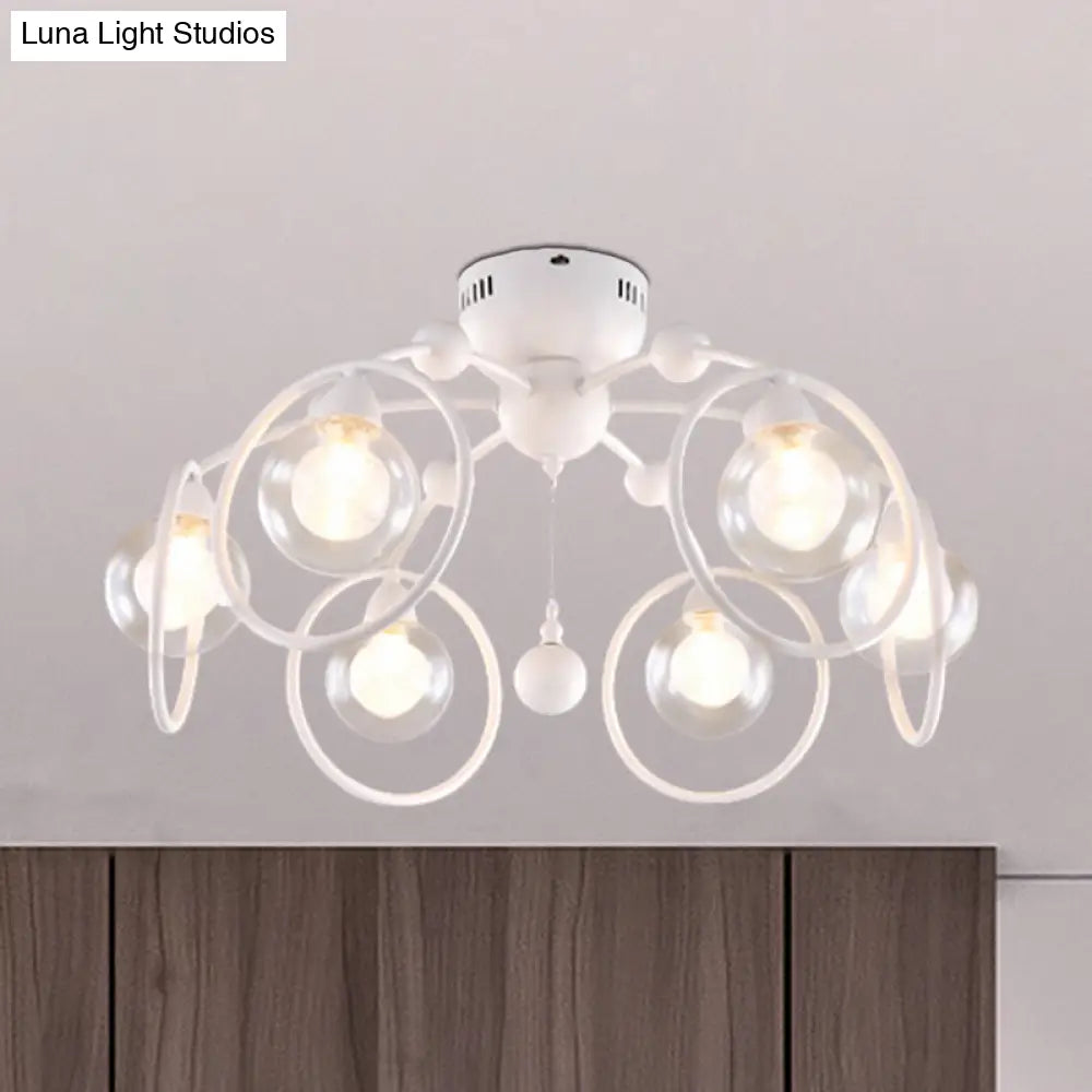 Modern Bedroom Ceiling Light Fixture - 6 - Light Semi Flush Mount With Globe Glass Shade And White