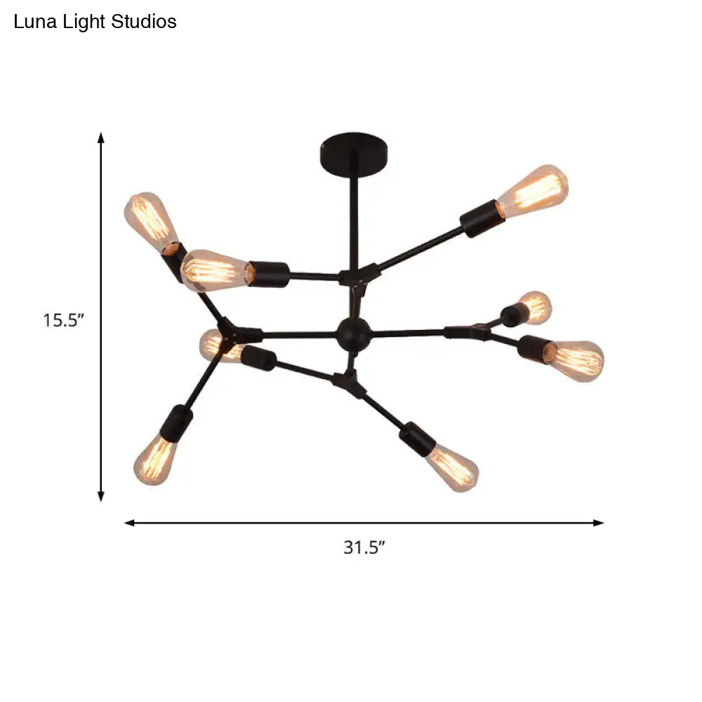 Modern Bedroom Chandelier With Sputnik Metal Shade And Bare Bulb: 6/8/9 Light Hanging Fixture